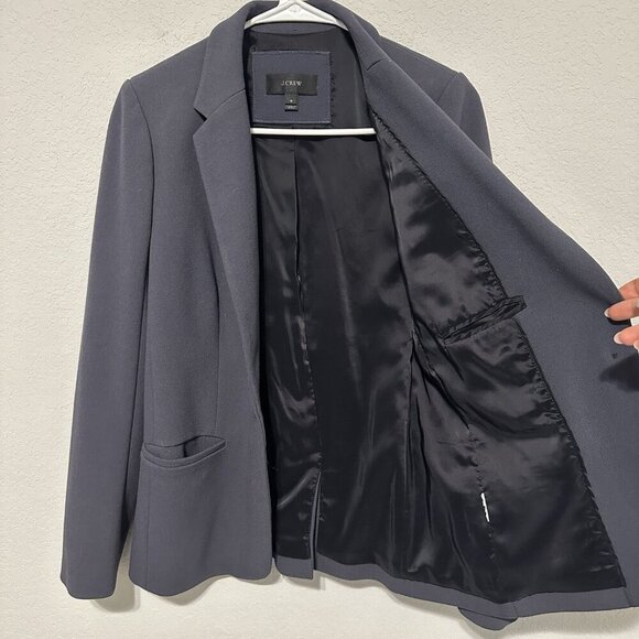 J. Crew Womens Blazer Navy Blue Gray Size 4 Jacket Single Button Wool Blend - Picture 3 of 9